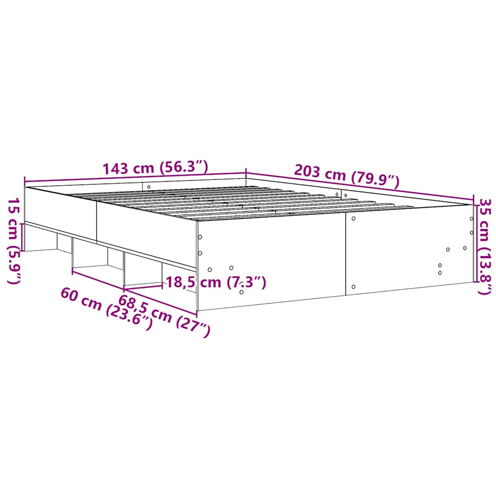 Bed Frame Gray Sonoma 140x200 cm Particleboard