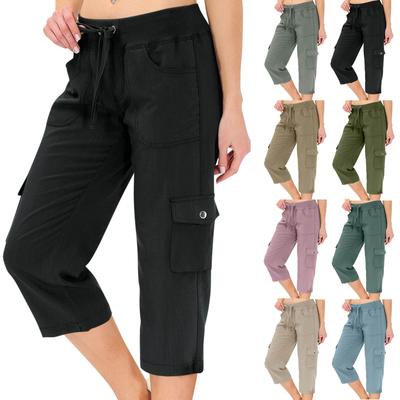 Caprihosen für Damen mit Taschen, lockere Passform, lässige Hose, elegante, leichte Baggy-Cargohose für Damen zum Wandern