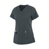 Women's Short Sleeved Solid Color V-Neck Pocket Top Pants Work Clothes Two-Piece Set