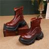 Johnature Thick Soled Short Boots Women's Genuine Leather Front Zipper Platform Boots