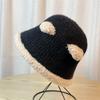 Cute Bear Ears Plush Fisherman Hat for Women New Spring and Autumn Versatile Face Showing Small Knitted Bucket Hat Winter