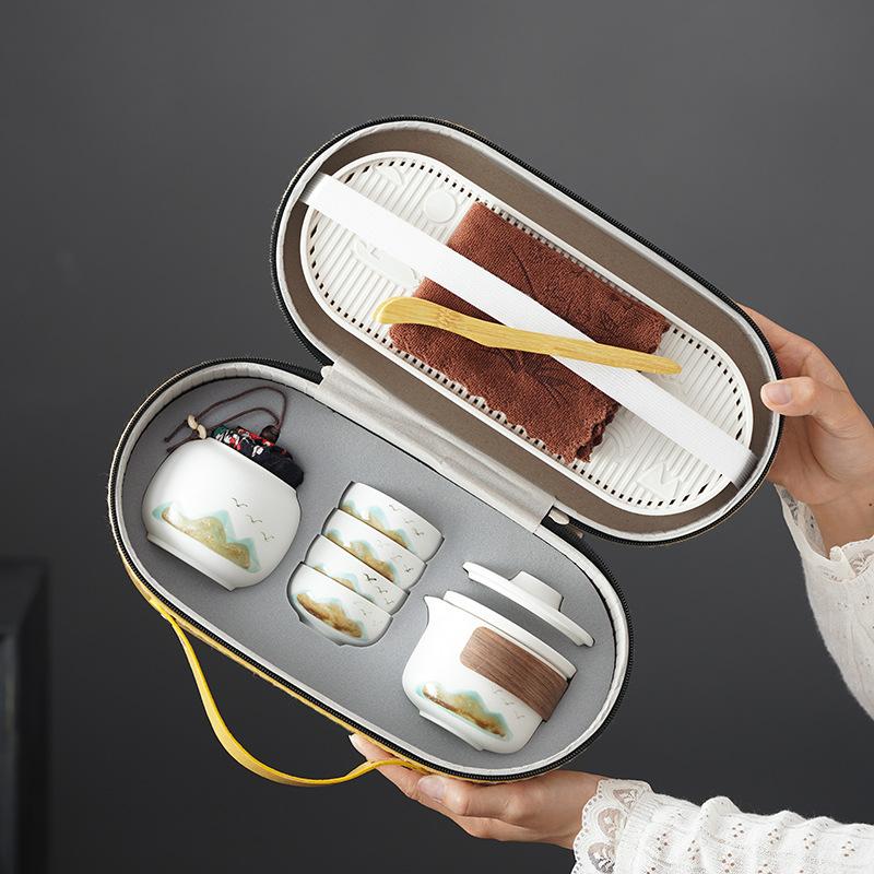 Xiaoyanhe Travel Tea Set Portable Kung Fu Tea Set Camping Travel Kuaike Cup Real Estate Business Souvenir