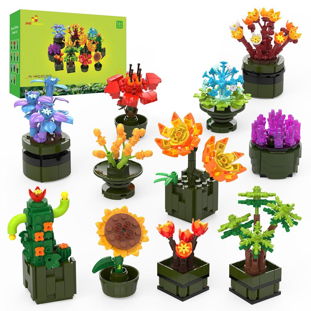 JMBricklayer Flower Succulent Building Blocks Set for Adults Plant Small Plant Building Flower Bonsai Room Home Cute Floral Gift for Women and Girls
