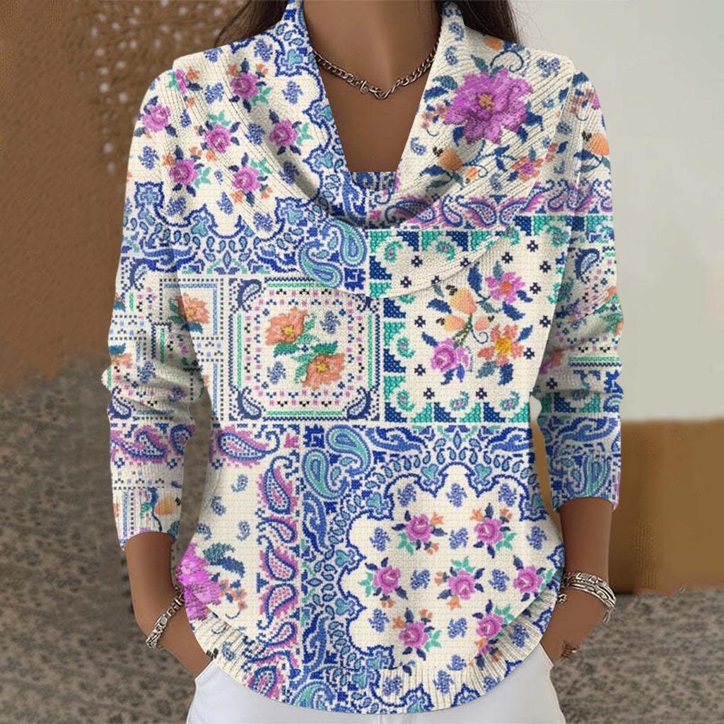 Dámský ležérní a módní svetr s dlouhým rukávem a potiskem, kulatým výstřihem