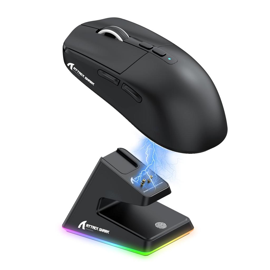 MAMBASNAKE X ATTACK SHARK X6 Gaming PAW3395 Wireless DPI 200 Hours of Continuous Magnetic RGB Charging Black Ultra-Lightweight Mouse, 49g, Sensor,