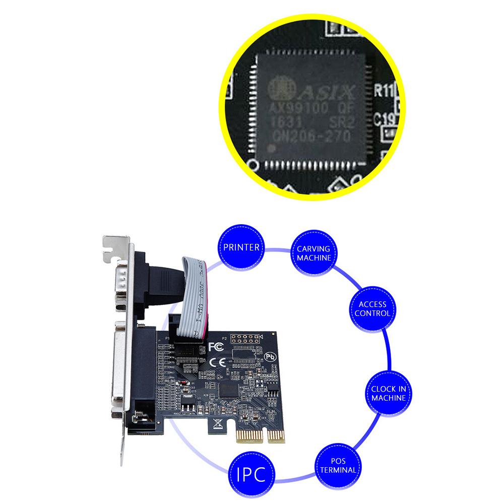 TXB075 PCI-E 1X Parallel + 1 Serial COM Port RS232 Adapter To 9-Pin Expansion Xard AX99100-PCIe