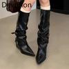 Pointed-toe Shoes and Boots, Spring and Autumn Boots, Mid-heeled High-leg Pants and Boots Devotion