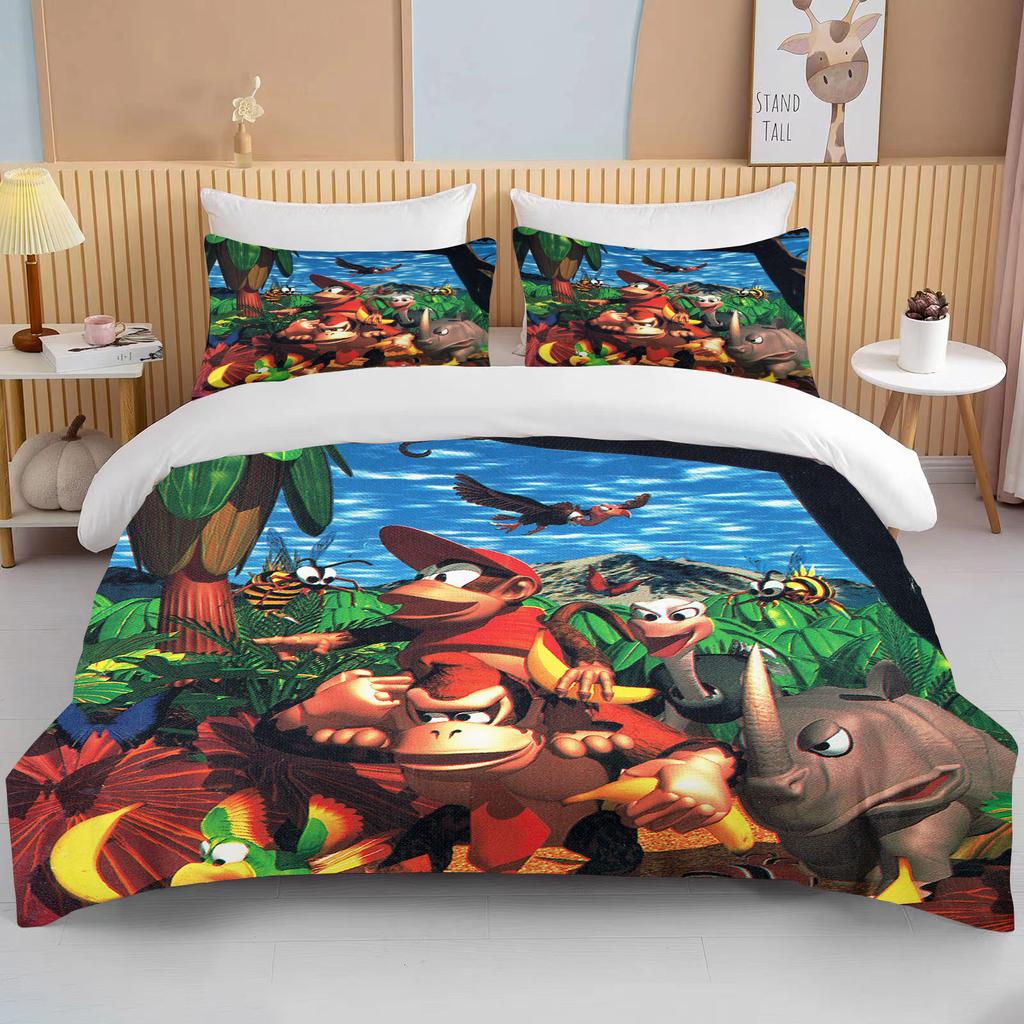 Monkey Cartoon Donkey Kong Dynetrekksett King Queen Dobbeltseng Full Twin Enkeltseng Sengetøysett barnesengetrekksett