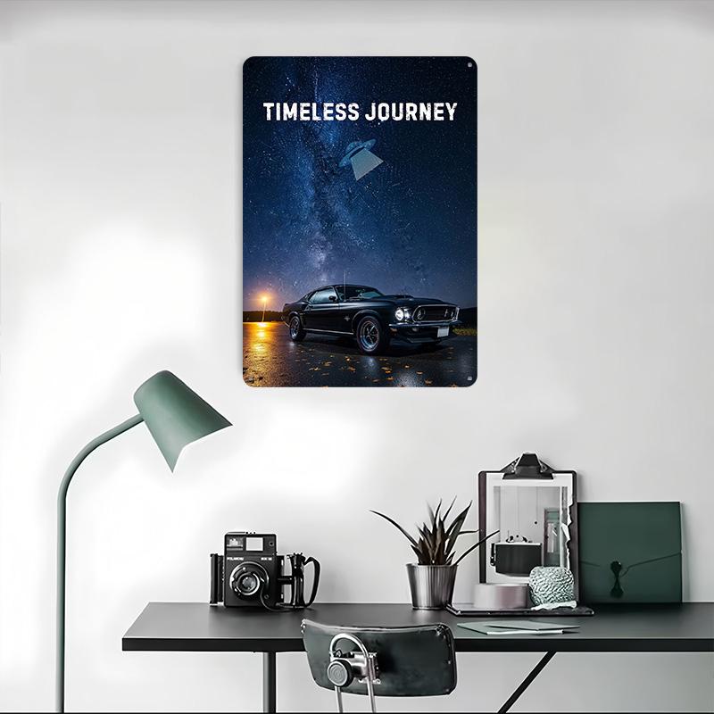 Timeless Journey: Car and UFO Metal Poster Customized Wall Art Retro Vintage Tinplate Signs for Man Cave Decoration Home House