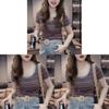 T-shirt a righe vintage estiva con ricamo per donna