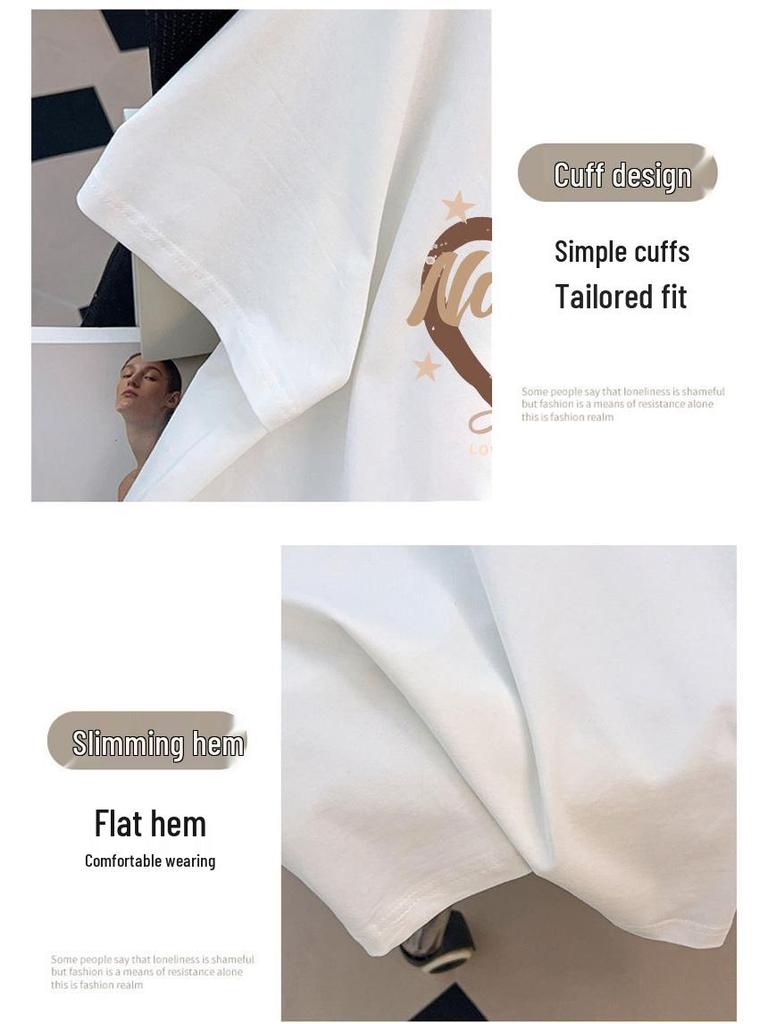 Women's Plus Size Slimming Mid-Length Short-Sleeve T-Shirt - Round Neck, Loose Fit (Sizes 200-350 Jin)