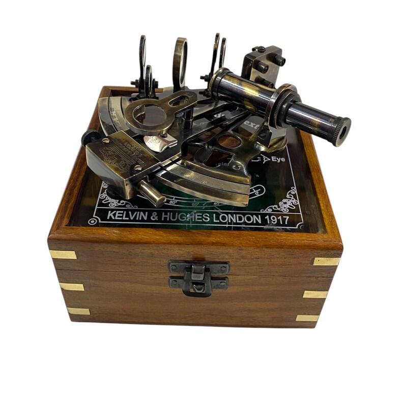 Brass Nautical Sextant with Wooden Box-Kelvin & Hughes Victorian Marine Instruments-Navigational Ship Sextant-Best for Gift