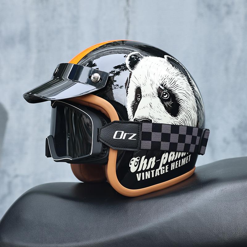 ORZ-Retro 3/4 Half Shell Motorcycle Helmet, Reinforced ABS Shell, Ventilated Anti Impact Protective Headgear for Men and Women