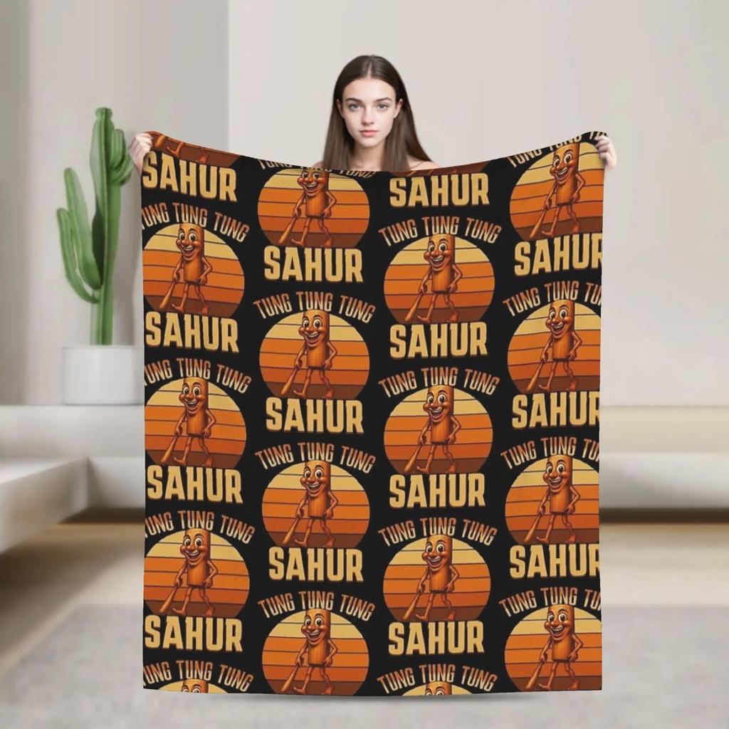 TUNG TUNG TUNG SAUR Italian Brainrot Animal Warm Plush Throw Blanket for Boys Girls Fashion Home Decor Soft Flannel Bedspread