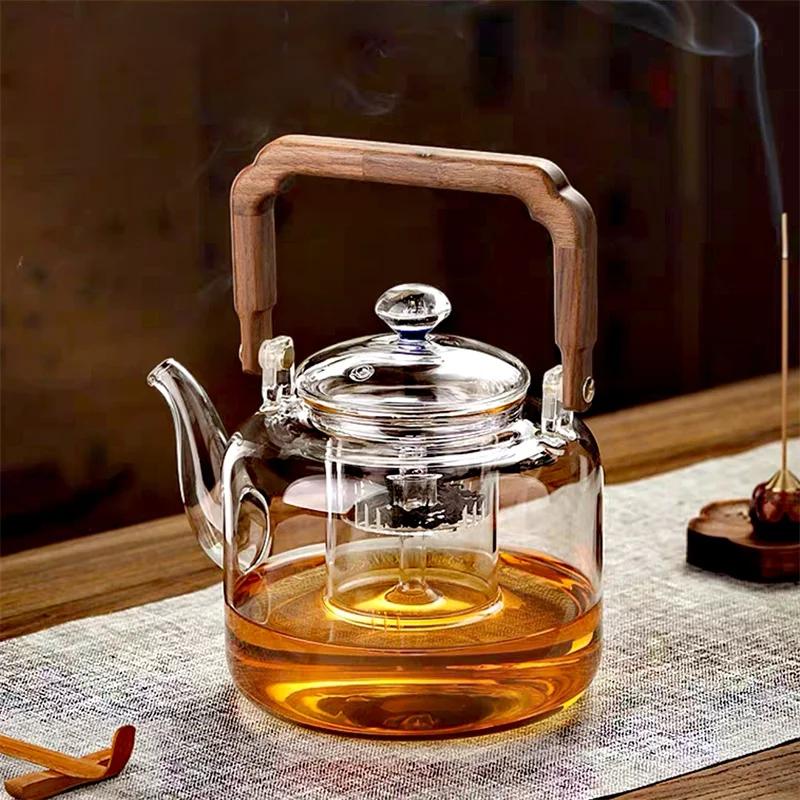 1500ML Starry Sky Lid Glass Teapot With Wooden Beam Steaming and Cookig Tea Pot With Infsuer Kungfu Tea Set Teaware