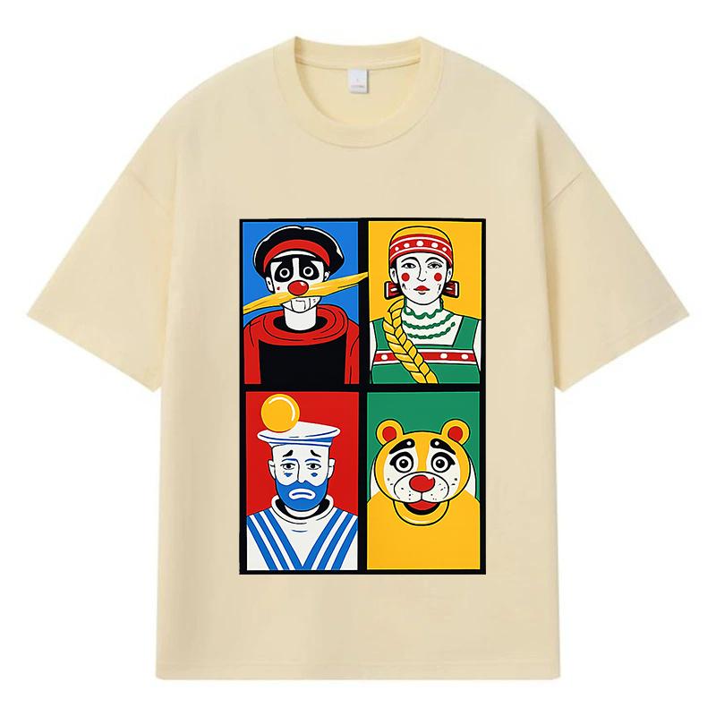 

2026 Clown Sailor Tiger Printed Graphic Y2k Harajuku Streetwear 100% Cotton T Shirt Casual Oversized Summer Men T-shirt XXXL хакі
