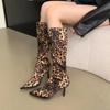 Mode Hot Girl Style Leopardenmuster Stiefel für Damen 2024 Sexy spitze Zehen Damen Kniehohe Stiefel Trendy und vielseitig Damen High Heels