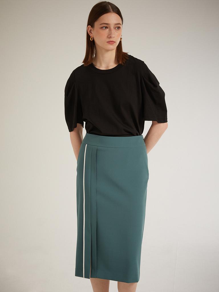Leuiel Midi Slit Skirt_Green