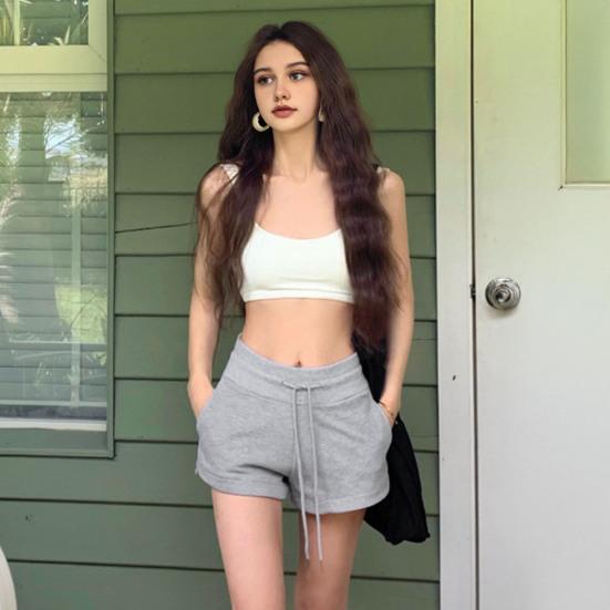 

Women Athletic Shorts Summer Sexy Booty Workout Yoga Shorts High Waist Mini Shorts with Drawstring M чорний