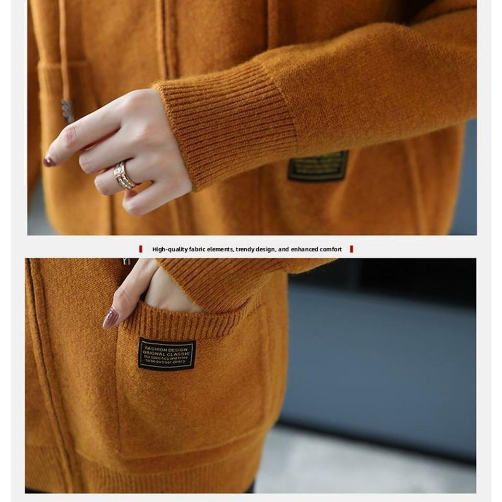 Spring and Autumn Hooded Knitted Top, Casual and Fashionable, External Zipper Sweater, Cardigan Jacket, Women's