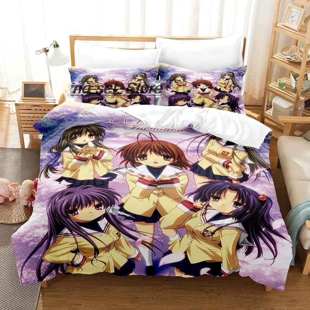 Nytt 3D-tryck Anime Sänglakan Set Clannad Sängkläder Set Enkelsäng Tvilling Full Queen King Size Sängset Vuxen Barn Sovrum Påslakanset