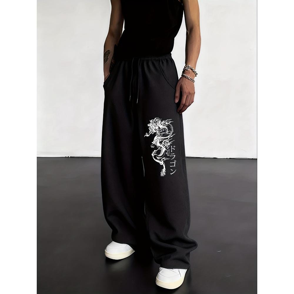 Men's Dragon Print Drawstring Sports Pants Regular Casual and Comfortable Running Pants Classic Multifunctional Sports Pants