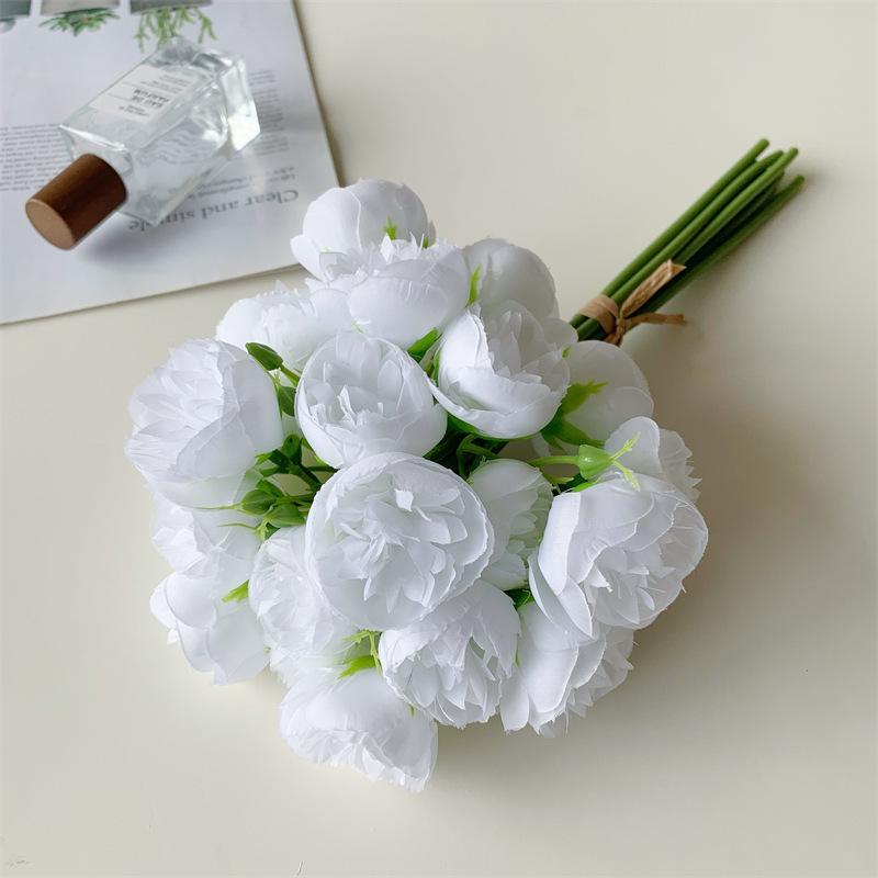 1 Bouquet 27‑Head Simulated Camellia Plastic Flowers Diy Ornament For Home Wedding Restaurant Party Table Decor