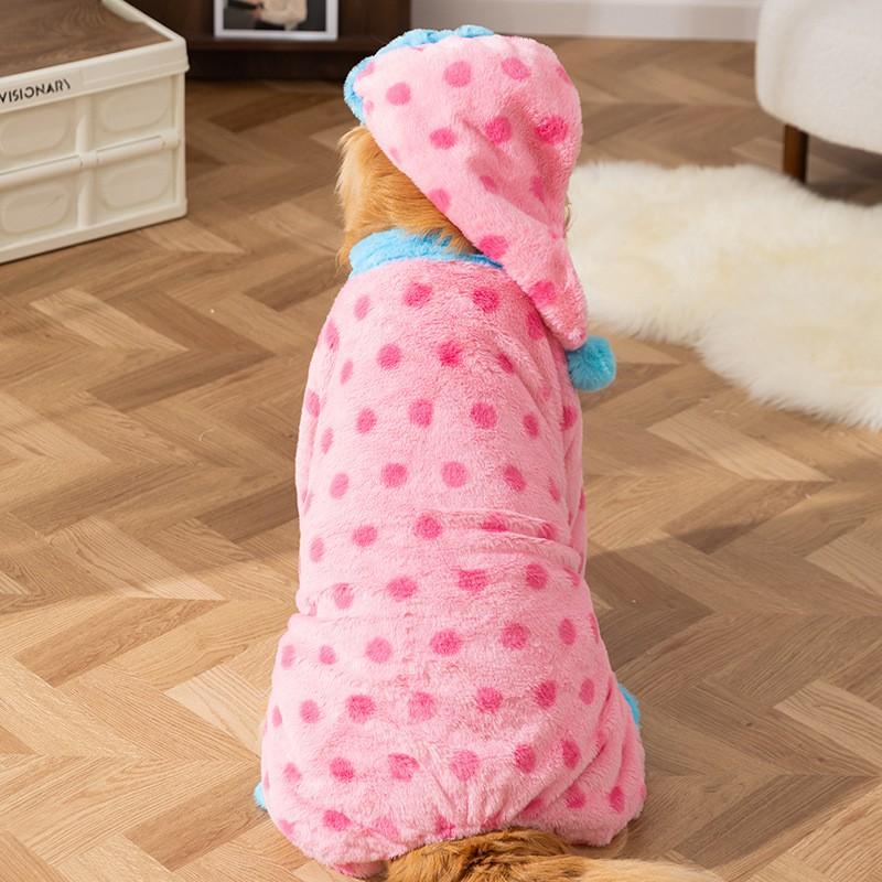 Winter Dog Pajamas Large Breeds - Polka Dot Fleece Four-Legged Coat Warm Sleepwear Medium To Extra Dogs