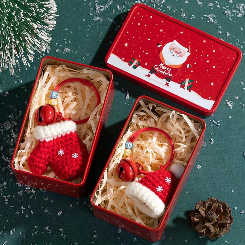 Christmas Crocheted Pendant Creative Wreath Pendant Decorative Bag Ornament Christmas Decoration With Tin Box