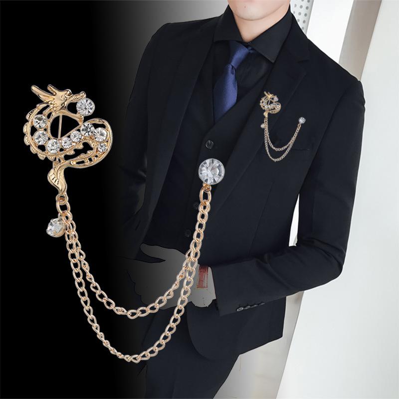 Men's Fashion Suit Brooch Simple Diamond Tassel Metal Wedding Dress Suit Brooch Collar Pin