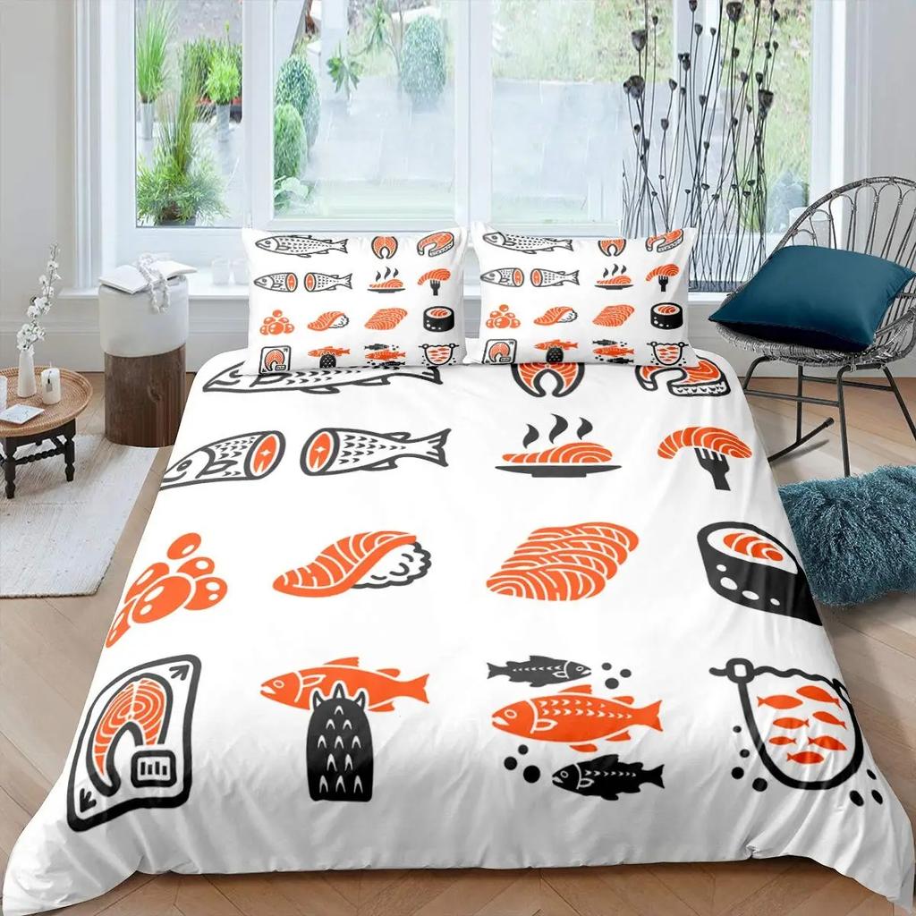 Japanese Sushi Duvet Cover King Size Microfiber Cute Cartoon Food Theme Bedding Set Quilt Cover