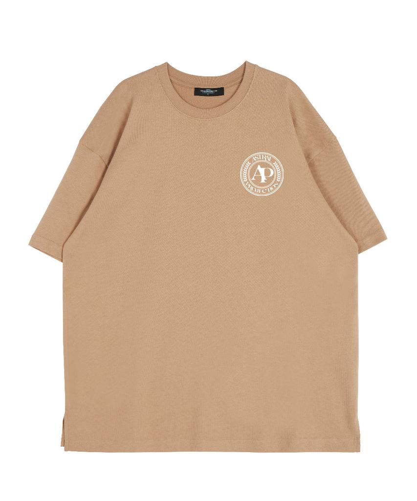 ASTRAL PROJECTION Ap Sporty Emblem Round Neck 15-Count Cotton Short Sleeve T-Shirt_Beige