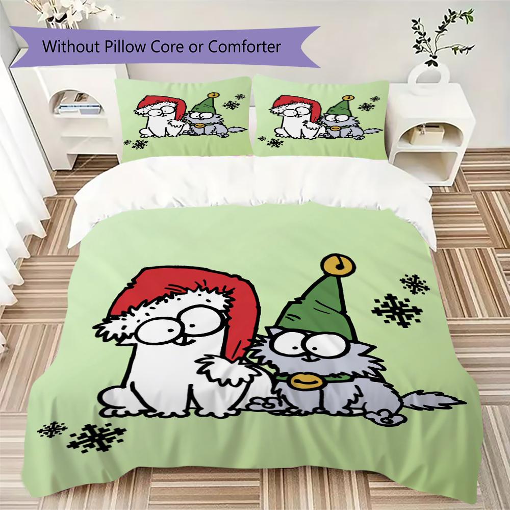 Simon's Cat Muster Bettwäsche Steppset Steppbezug Kissenbezug Heimdekoration Geburtstagsgeschenk (1 * Bettbezug + 2 * Kissenbezug ohne Füllung)