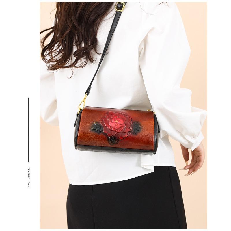 Premium Textur Etnisk Hinkväska med Stor Kapacitet - Präglad Crossbody-väska för Pendling och Vardagsbruk