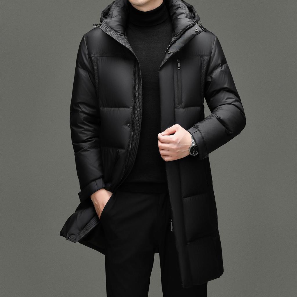 Men's Hooded 90% White Duck Down Jacket - Detachable, Warm Winter Coat