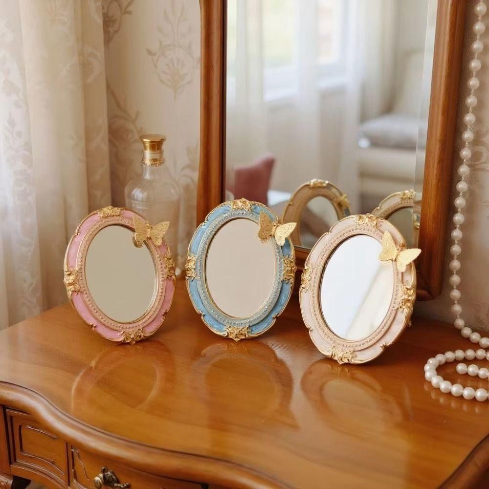 Romantic Antique Handheld Makeup Mirror Reliefs Portable Mirror Mini Retro Makeup Mirror  Gift