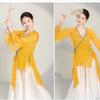 Women's Chinese Style Dancewear Set, Sheer Chiffon Flowy Top & Wide Leg Pants, Elegant Classical Performance Outfit