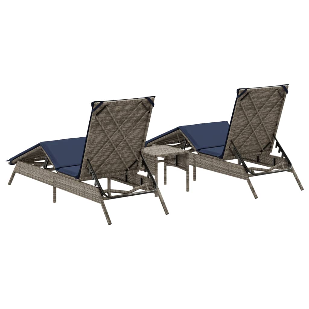 2 Piece Sun Lounger Set with Table Grey Poly Rattan
