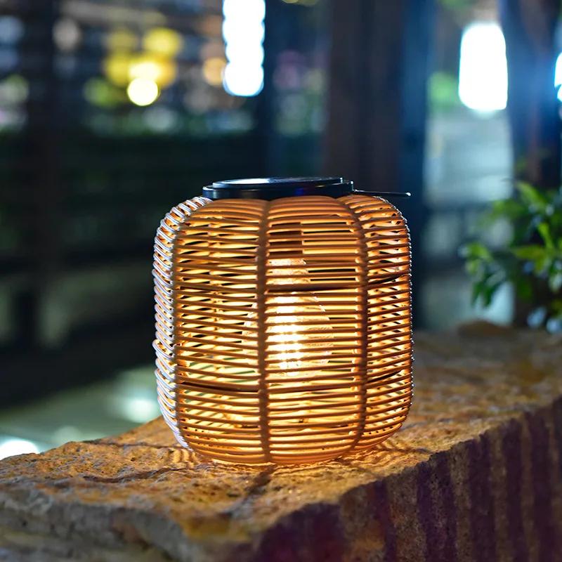 Neue Bambuskunst Solarleuchte Außen Rattan Bambus Tragbare Hängelampe Hofdekoration Chinesische Retro Gartenlaterne