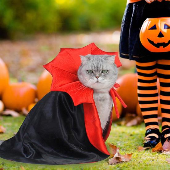 Pet Cloak Adjustable Rope Design Stand Collar Large Dogs Halloween Cosplay Cape Dog Face Outline Costume
