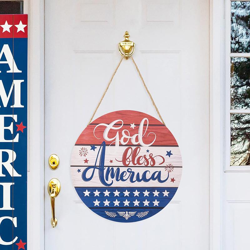 Country Style Rustic July Fourth Welcome Door Hanger Featuring Red White Blue Theme