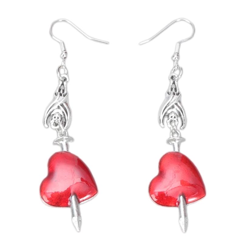 9x Goth Mysterious Drop Earring Jewelry Rose Heart for Butterfly Bat Skull for Cross Pendant Charm Vintage Earring For W