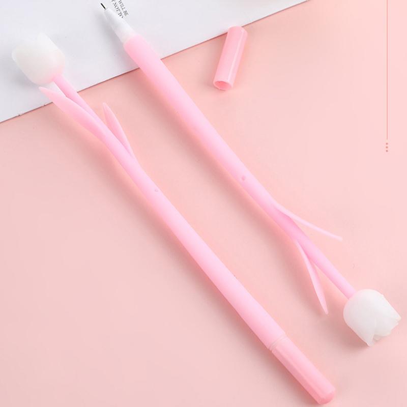 1Pcs/Lote Bolígrafos de Gel de Flores Decoloradas Rosa Tulipán 0.5Mm Tinta de Gel Negra Escritura Bolígrafo Neutro Papelería para Estudiantes Regalo de San Valentín