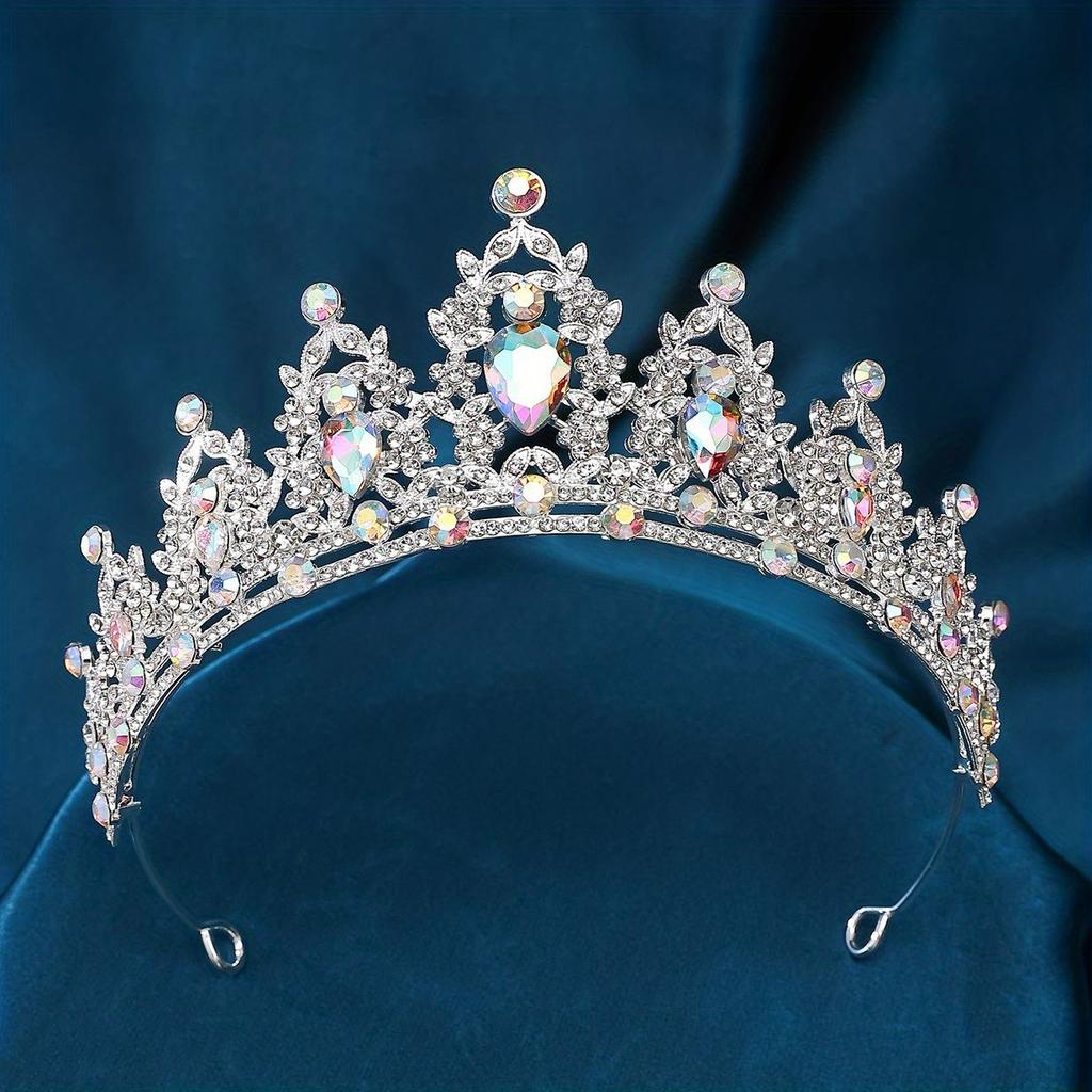 The Bride's Baroque Crown Alloy Water Brick High End Luxurious Silver Crown Wedding Dress Headwear Birthday Crown