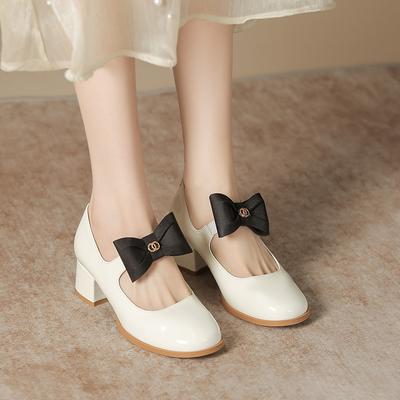 Mary Jane Women'S Shoes New Spring Fashion Versatile Shoes British Style Round Head Shallow Mouth Bow Women'S Single Shoes