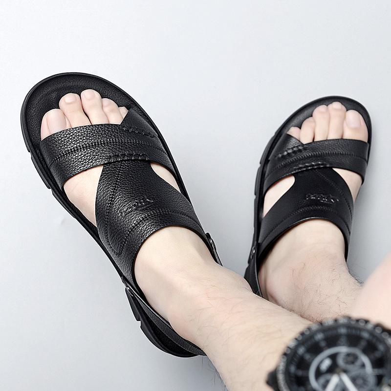 Men's Sandals Genuine Leather Summer Slippers New Trend Top Layer Cowhide Men's Casual Non Slip Beach Shoes Platform Sandals Men