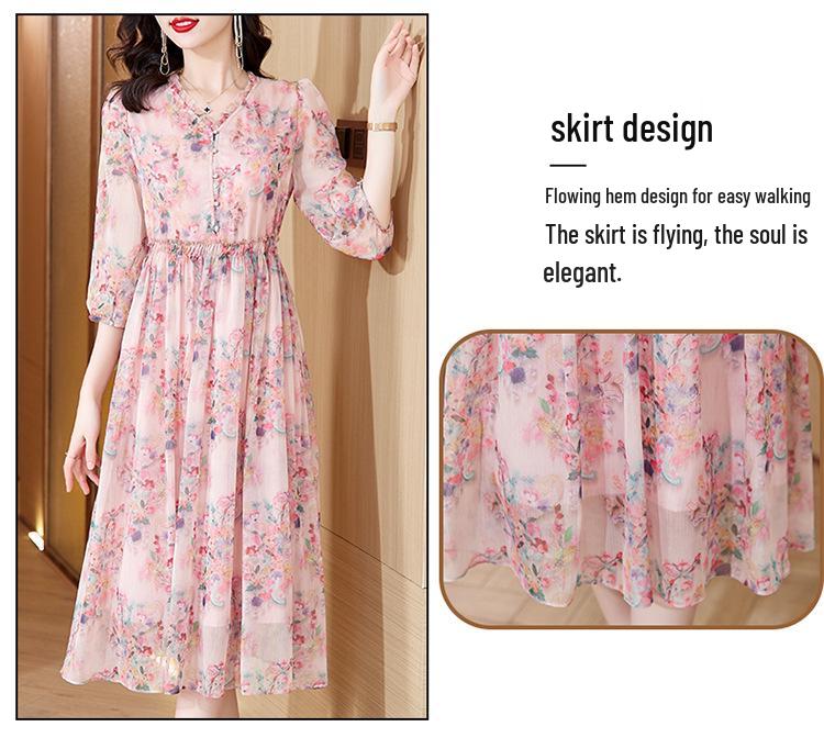 Elegant Floral Silk Summer Dress for Middle-Aged Women - 2026 Beach Vacation Style