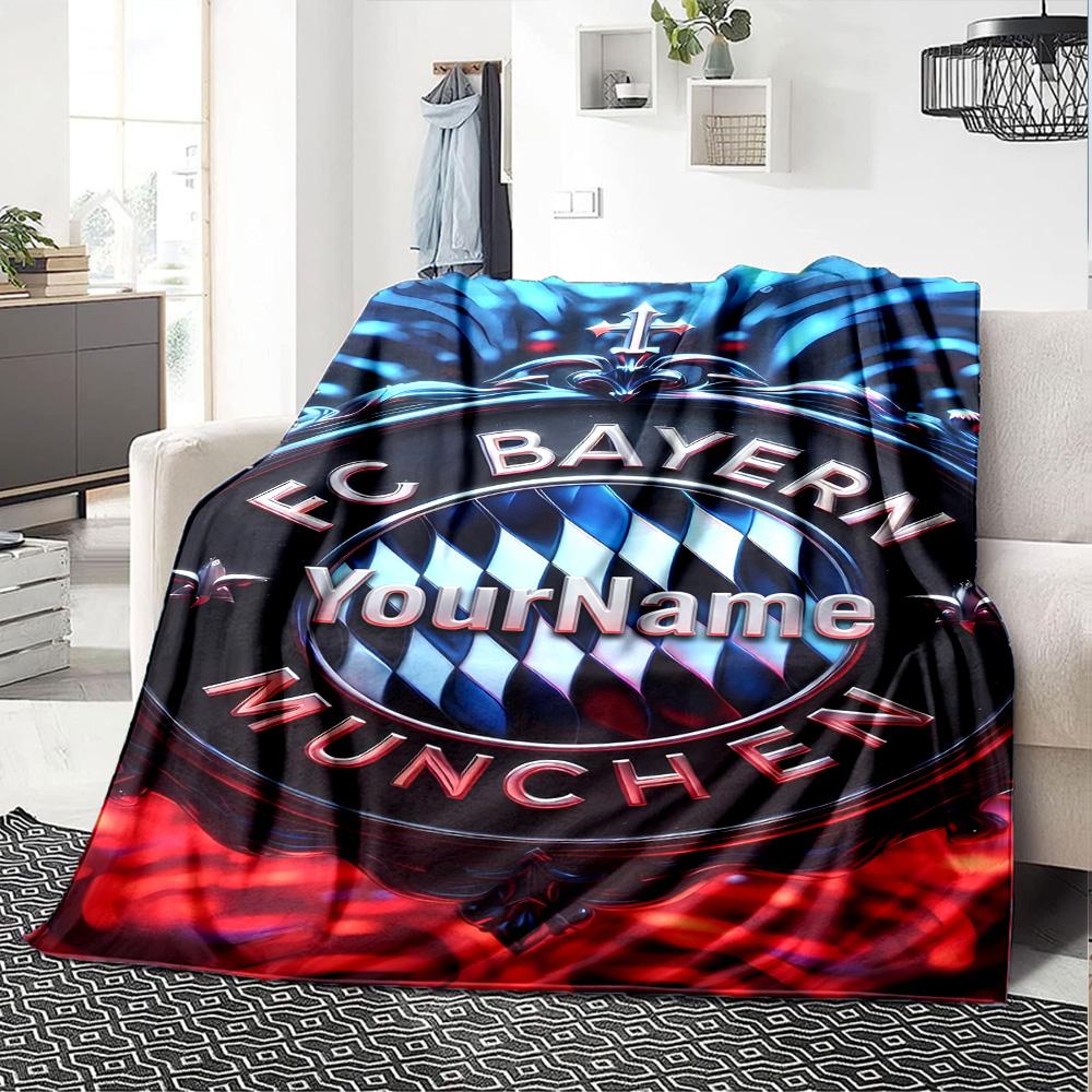Bayern Munich Personalized Text Blanket Lightweight Personalized Blanket Soft & Cozy Perfect for Nap Home Decor Couch Bed Four Seasons Universal