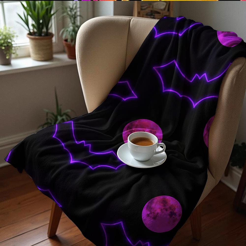 Neon Pumpkin Splatter Anime Cartoon Flannel Blanket Soft Warm Throw for Bedroom Sofa Car Kids Holiday Gift