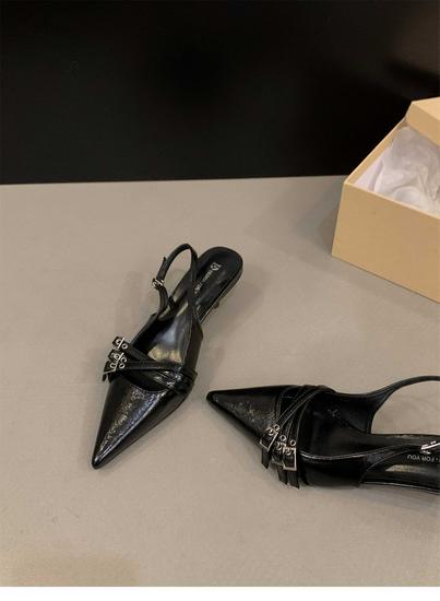 Stylish Low-Heeled High Heels for Women - Thin Heel, Pointed Toe, 2026 Spring/Summer, Silver, Black, French Closed-Toe Sandals